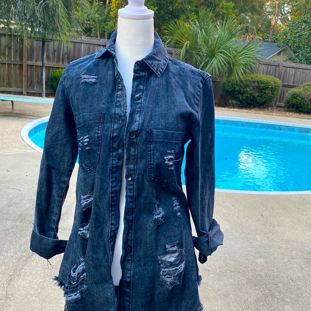 Ladies distressed Jean shirt dress size small